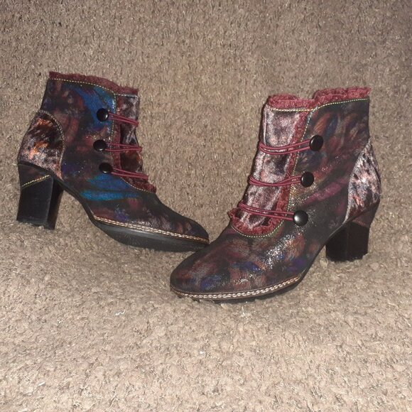 LAURA VITA-Amelia-Multicolor Velvet/Leather-Steampunk/Victorian Booties-Sz 37-NM - Picture 1 of 7